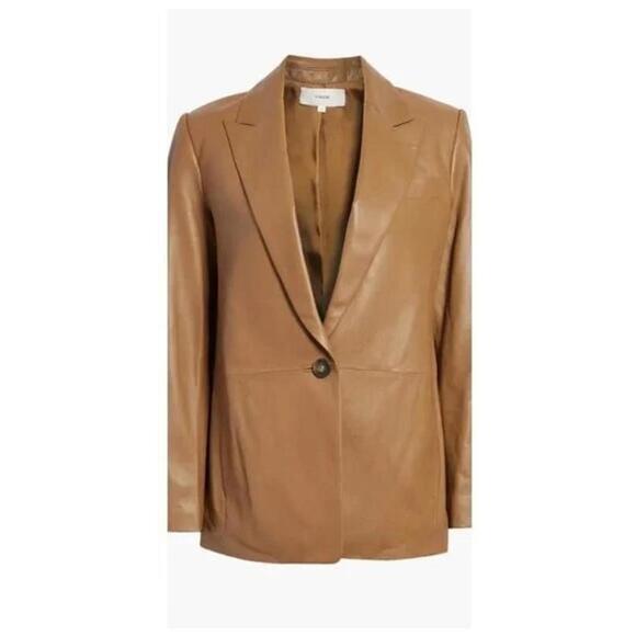Vince Jackets & Blazers - NEW, Vince Straight Fit Leather Blazer in Brown Size 8 #SJ2155